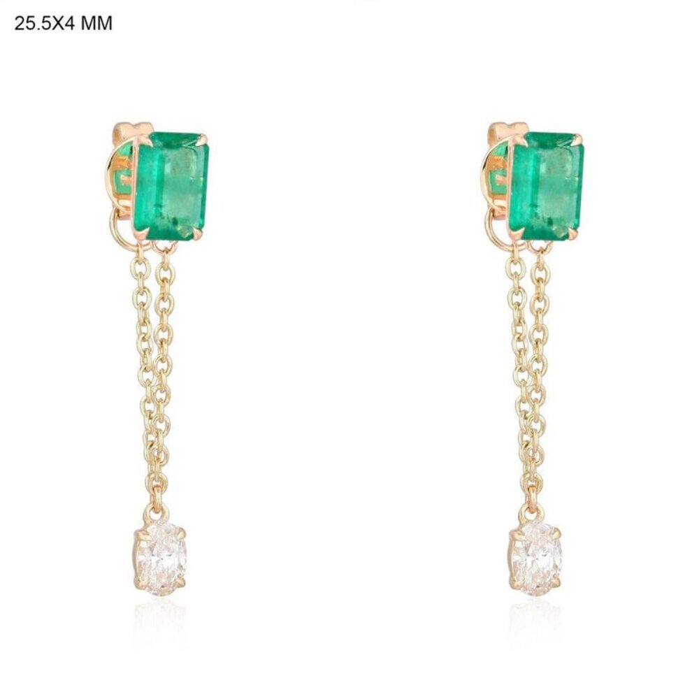 Emerald Drop 14K (or 18k upon request) Yellow Gold Oval Diamond Chain Earrings